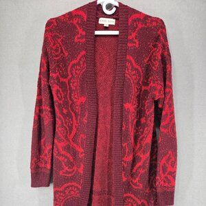 Knox Rose Open Front Cardigan, Red/Burgandy, Medium, Long Length